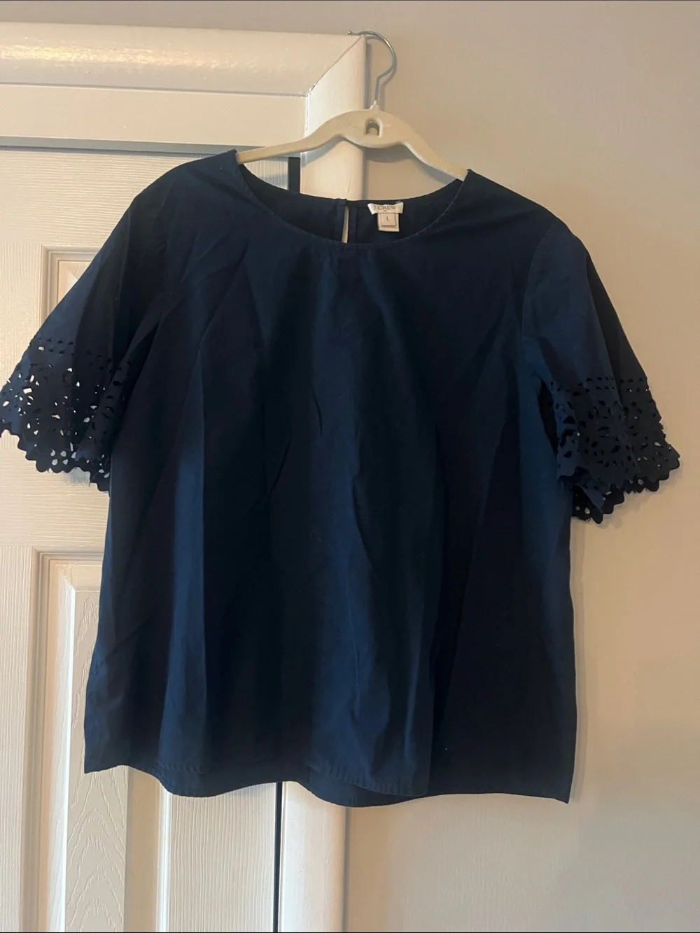 J. Crew Navy Top with Eyelet Short Sleeves